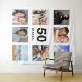 誕生日パーティーのカスタム写真コラージュ 白人男性 タペストリー (インサイチュ(横))