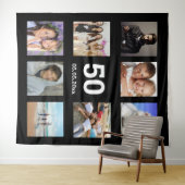 誕生日パーティーのカスタム写真コラージュ 黒人男性 タペストリー (インサイチュ(横))