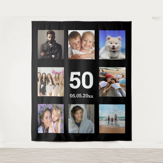 誕生日パーティーのカスタム写真コラージュ 黒人男性 タペストリー (正面)