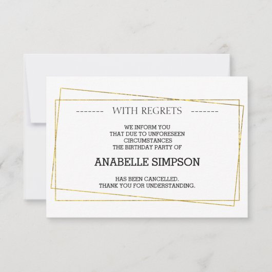 誕生日パーティーのキャンセルのお知らせカード 案内状 (正面)