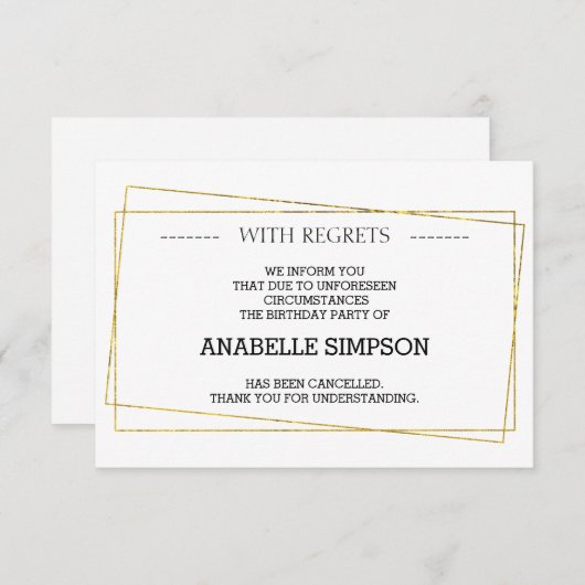 誕生日パーティーのキャンセルのお知らせカード 案内状 (正面/裏面)