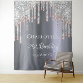 誕生日パーティーのグリッター シルバー ピンク ローズゴールド グラマラス タペストリー (インサイチュ)