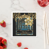 誕生日パーティーのスター |ブルーメタリック&金ゴールド スタンダードカクテルナプキン (インサイチュ)