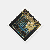 誕生日パーティーのスター |ブルーメタリック&金ゴールド スタンダードカクテルナプキン (角)