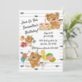 誕生日パーティーのテディベアの招待状 招待状 (スタンド正面)