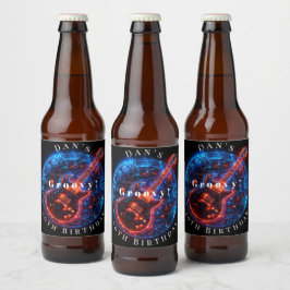 誕生日パーティーのネオンの輝き ロックギター ビールラベル