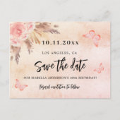 誕生日パーティーのパンパ蝶の日付を保存 案内ポストカード (正面)