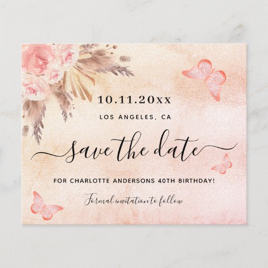 誕生日パーティーのパンパ赤面予算の保存日付 チラシ (正面)