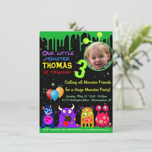 誕生日パーティーのパーソナライズされた招待状写真の追加 招待状 (スタンド正面)