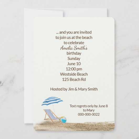 誕生日パーティーのビーチでかわいいアヒル 招待状 (裏面)