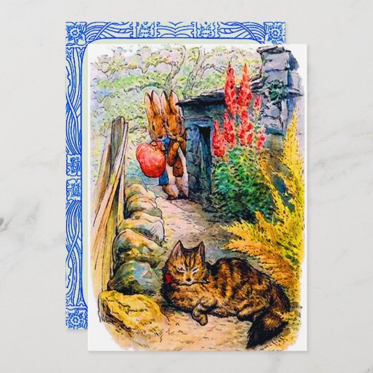 誕生日パーティーのビートリクス·ポッター·バニーズが猫を見る 招待状 (正面/裏面)