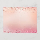 誕生日パーティーのピンクのバラの金ゴールドは日付を保存 案内ポストカード (裏面)