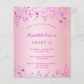 誕生日パーティーのピンクの星の予算の招待 チラシ (正面)