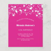 誕生日パーティーのピンクの白い星の予算の招待 チラシ (正面)