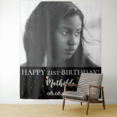 誕生日パーティーのフォトブラックと金ゴールド背景 タペストリー (インサイチュ)