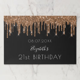 誕生日パーティーのブラックゴールドグリッター紙プレースマット ペーパーパッド