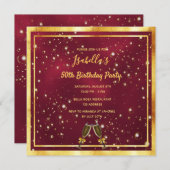 誕生日パーティーのブルゴーニュ金ゴールドバブル 招待状 (正面/裏面)