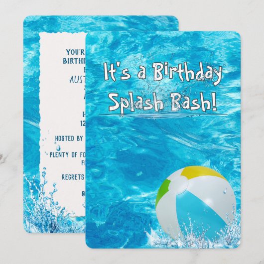 誕生日パーティーのプール 招待状 (正面/裏面)