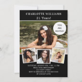 誕生日パーティーのモノクロ写真コラージュ ラグジュアリー 招待状 (正面)