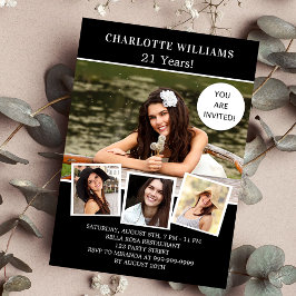 誕生日パーティーのモノクロ写真コラージュ ラグジュアリー 招待状