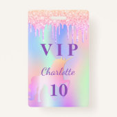 誕生日パーティーのユニコーングリッター名VIP招待 バッジ (正面)