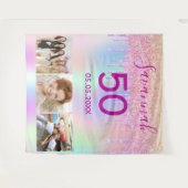 誕生日パーティーのローズゴールドピンクグリッター垂れ写真 タペストリー (正面(横))