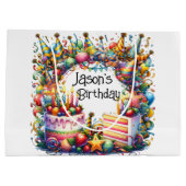 誕生日パーティーの個人用設定 ラージペーパーバッグ (裏面)