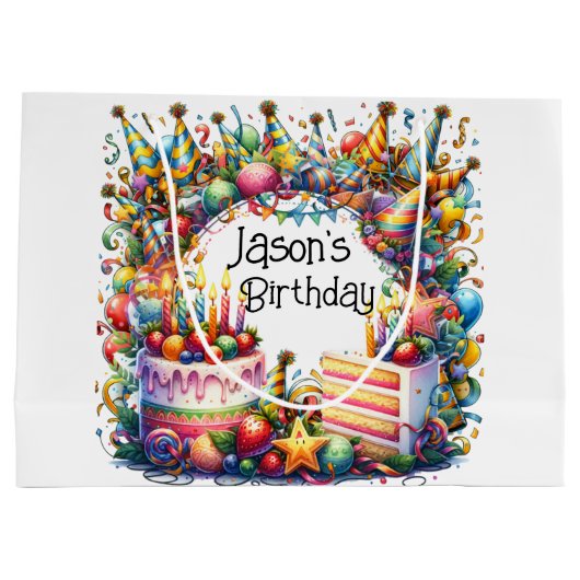 誕生日パーティーの個人用設定 ラージペーパーバッグ (裏面)