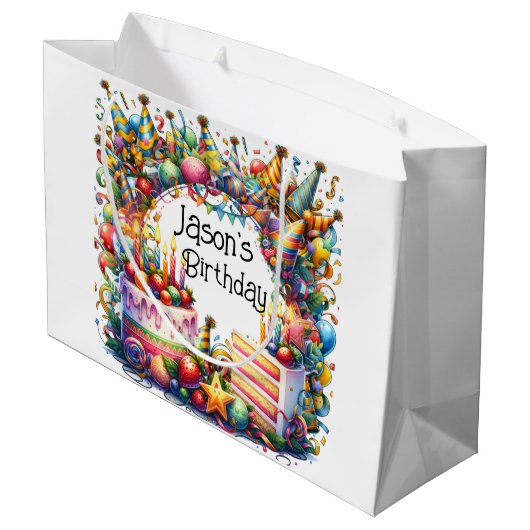 誕生日パーティーの個人用設定 ラージペーパーバッグ (裏面アングル)