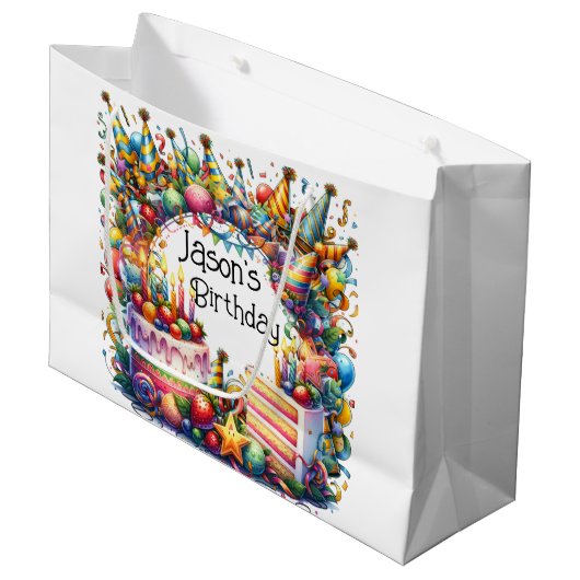 誕生日パーティーの個人用設定 ラージペーパーバッグ (正面アングル)