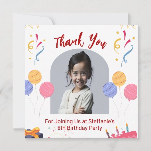 誕生日パーティーの個人設定カードに感謝 サンキューカード (正面)