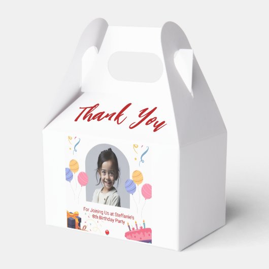 誕生日パーティーの個人設定カードに感謝 フェイバーボックス (裏面サイド)