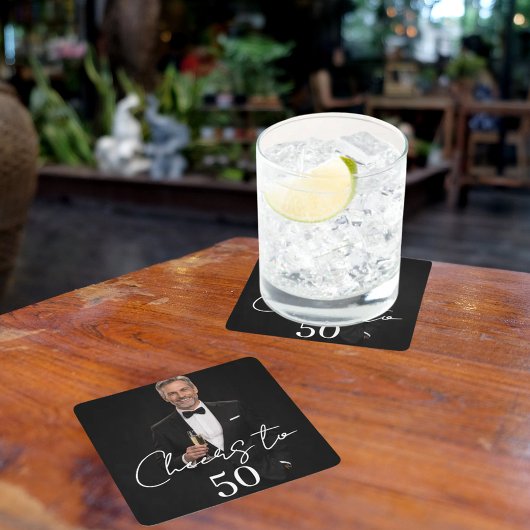 誕生日パーティーの写真で乾杯 スクエアペーパーコースター