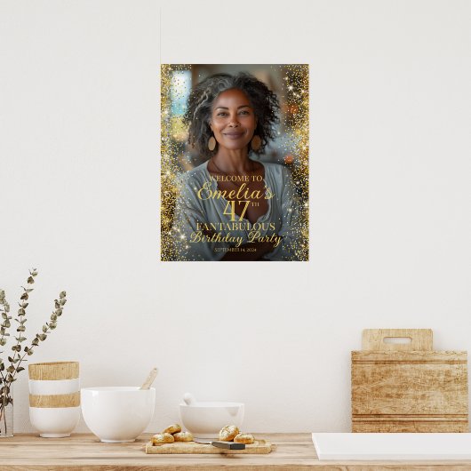 誕生日パーティーの写真のウェルカムサイン ポスター (キッチン)