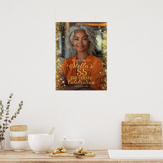 誕生日パーティーの写真のウェルカムサイン ポスター (キッチン)