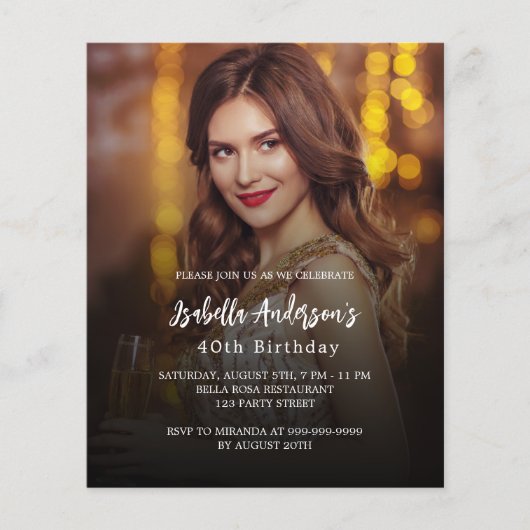 誕生日パーティーの写真の予算の招待 チラシ (正面)