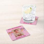 誕生日パーティーの写真の好意ピンクガーリー スクエアペーパーコースター (インサイチュ)