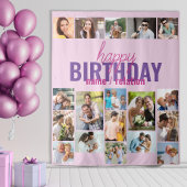 誕生日パーティーの写真コラージュピンクのカスタム背景 タペストリー
