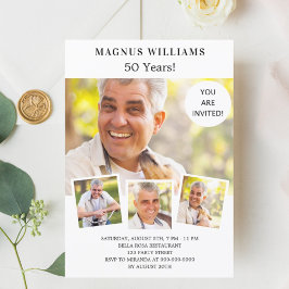 誕生日パーティーの写真コラージュ白 招待状