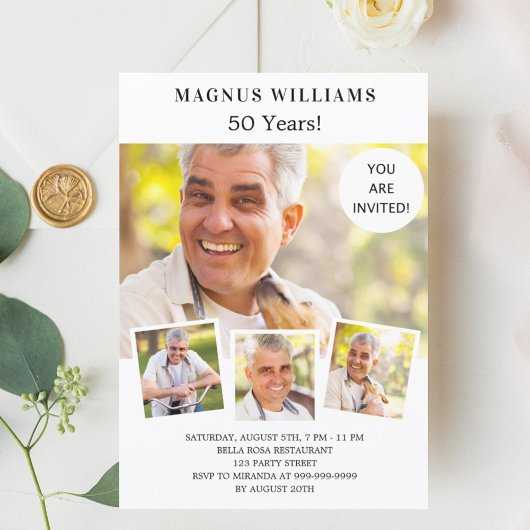 誕生日パーティーの写真コラージュ白 招待状