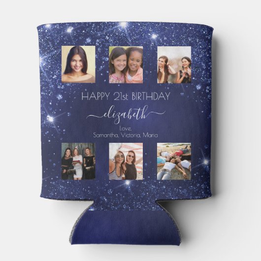 誕生日パーティーの写真コラージュ青い友最高の達 缶クーラー (裏面)