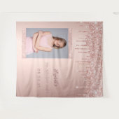 誕生日パーティーの写真 ローズゴールドのグリッターが垂れる タペストリー (正面(横))