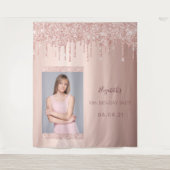 誕生日パーティーの写真 ローズゴールド グリッター ドリップス タペストリー (正面)