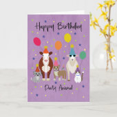 誕生日パーティーの動物と風船 カード (黄色い花)