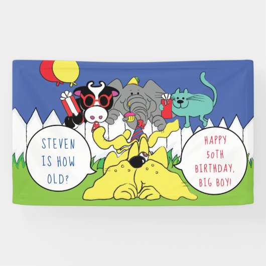 誕生日パーティーの動物のパーソナライズ 横断幕 (横)