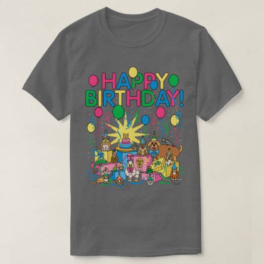 誕生日パーティーの動物 Tシャツ (デザイン正面)