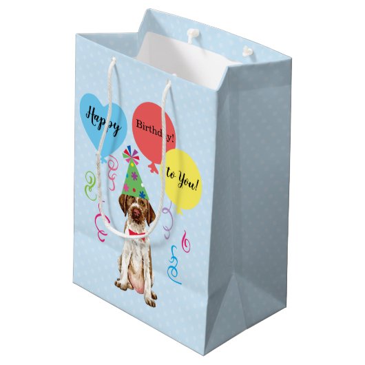 誕生日パーティーの吹き出しドイツ語の金髪ポインタ ミディアムペーパーバッグ (裏面アングル)
