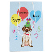 誕生日パーティーの吹き出しドイツ語の金髪ポインタ ミディアムペーパーバッグ (正面)