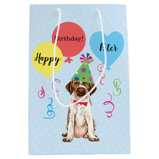 誕生日パーティーの吹き出しドイツ語の金髪ポインタ ミディアムペーパーバッグ (正面)