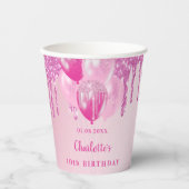 誕生日パーティーの女の子ピンクのバルーン名 紙コップ (正面)